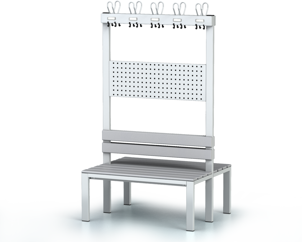Oboustranná lavice s opěradlem a věšáky, PVC latě - základní provedení 1800 x 1000 x 830